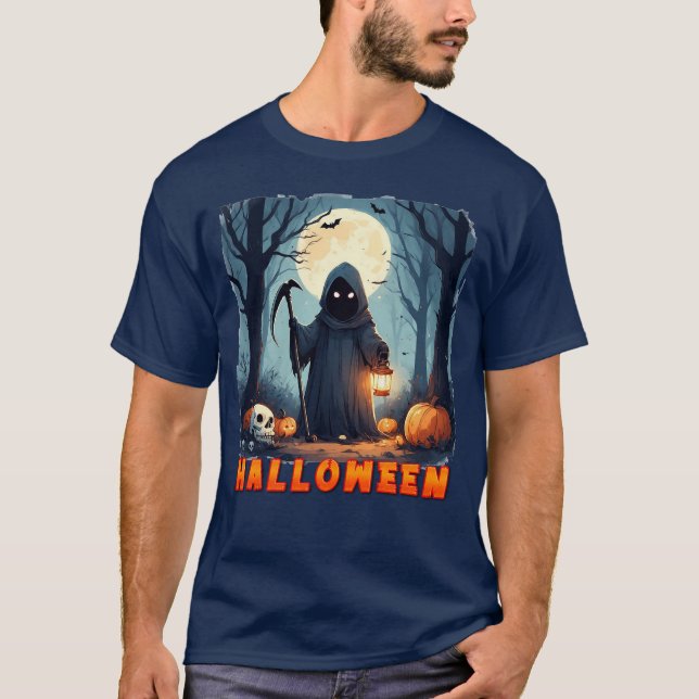 Hooded Figure Holding Lantern T-Shirt (Front)