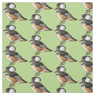  Hooded merganser bird cartoon illustration Fabric