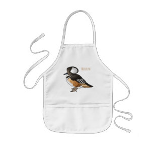 Hooded merganser bird cartoon illustration Kids Apron