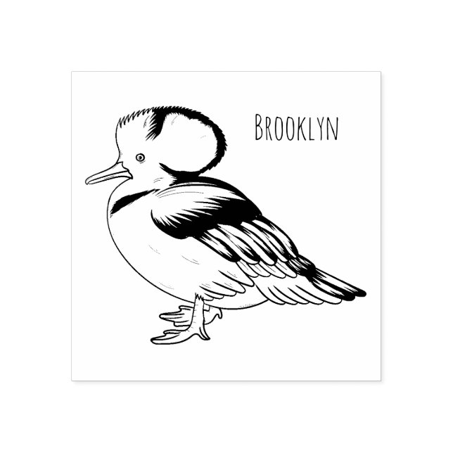  Hooded merganser bird cartoon illustration Rubber Stamp (Imprint)
