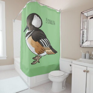 Hooded merganser bird cartoon illustration Shower Curtain