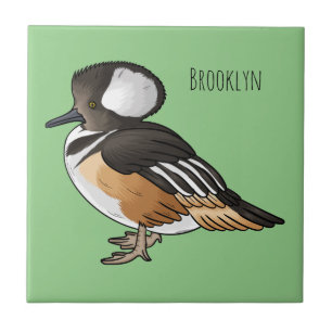 Hooded merganser bird cartoon illustration Tile