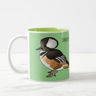 Hooded merganser bird cartoon illustration Two-Tone Coffee Mug