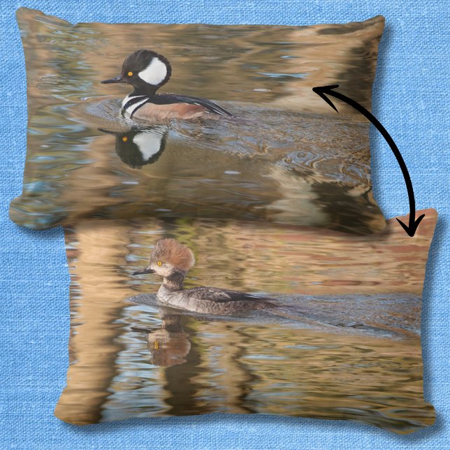Hooded Mergansers Swimming on Creek Scenic Lumbar Cushion (Creator Uploaded)