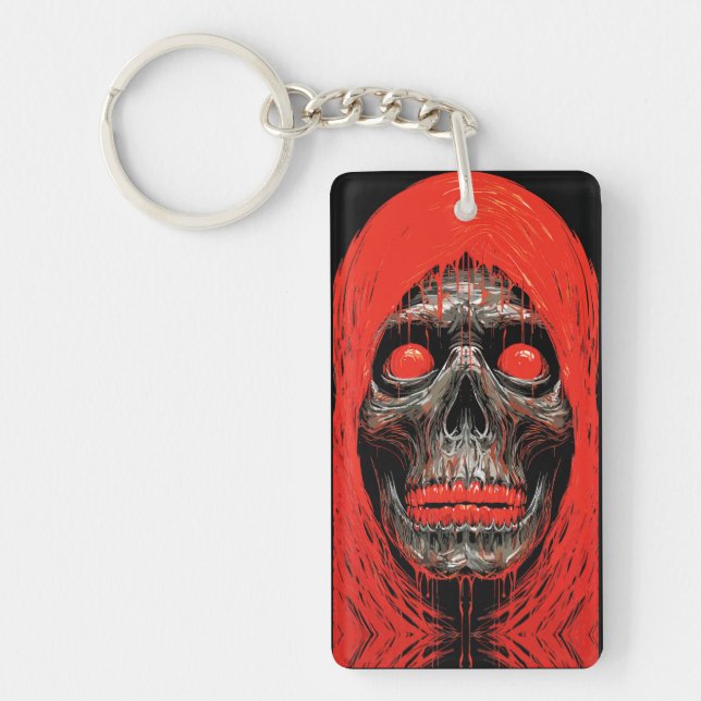 Hooded Skull in Fiery Red Design Key Ring (Front)