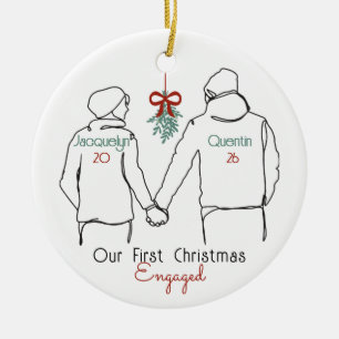 Hoodie Couple First Christmas Engaged Ceramic Tree Decoration