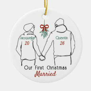 Hoodie Couple First Christmas Married Ceramic Tree Decoration