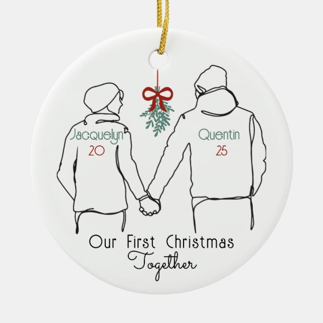 Hoodie Couple First Christmas Together Ceramic Tree Decoration (Front)