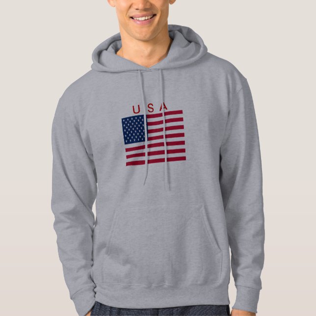 HOODIE   USA   FLAG    RED  WHITE   BL (Front)