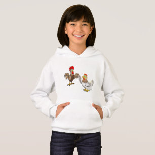 Hoodie with a hen and a rooster