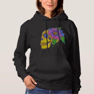 Hoodie With Abstract Yellow Skull and Flower Art