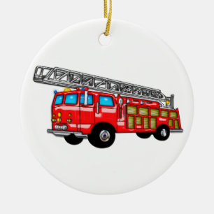 Hook and Ladder Fire Engine Ceramic Tree Decoration