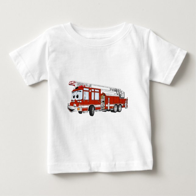 Hook and Ladder Fire Truck Cartoon Baby T-Shirt (Front)