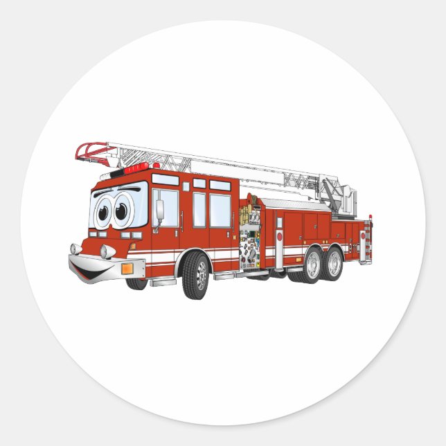 Hook and Ladder Fire Truck Cartoon Classic Round Sticker (Front)