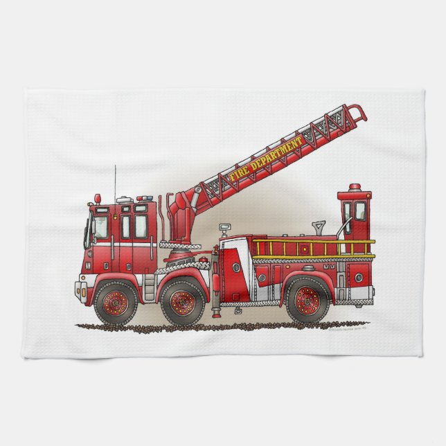Hook and Ladder Fire Truck Tea Towel (Horizontal)