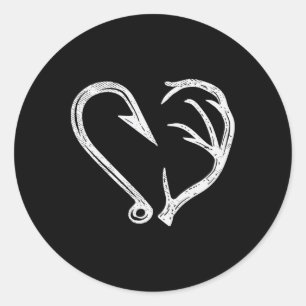 Hook Antler Heart Love Fishing Hunting Fish Deer H Classic Round Sticker