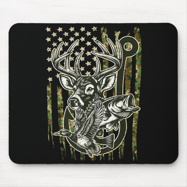 Hook Antler Heart Love Fishing Hunting Fish Deer H Mouse Pad (Front)