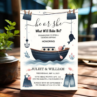 Hook Bait Fun Wood Fish Fishing Gender Reveal Invitation