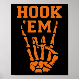 Hook em Skeleton Horns Halloween Poster