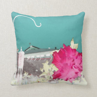 hook hibiscus flower painting invert teal pink cushion