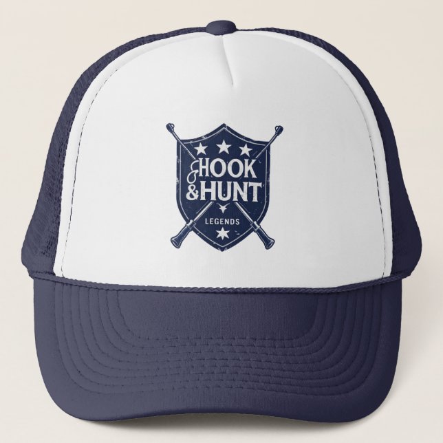 Hook & Hunt Legends Shield Emblem Trucker Hat (Front)