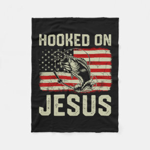 Hook On Jesus Byb Fishing American Flag Religious  Fleece Blanket
