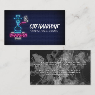 Hookah Neon Sign Brick Wall and Smoke Business Card