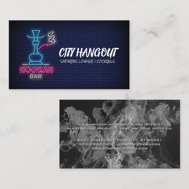 Hookah Neon Sign | Brick Wall and Smoke Business Card (Front/Back)