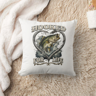 Hooked for Life Bass Fishing Heart Cushion