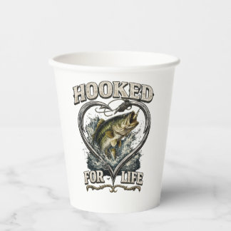 Hooked for Life Bass Fishing Heart Paper Cups