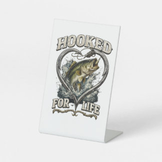 Hooked for Life Bass Fishing Heart Pedestal Sign