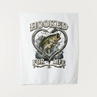 Hooked for Life Bass Fishing Heart Tapestry