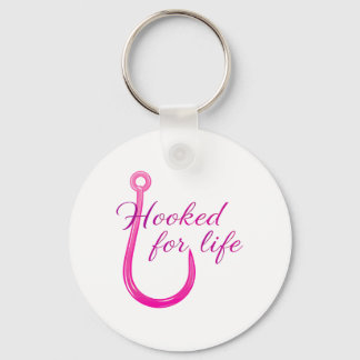 Hooked for Life Pink Fishing Hook Key Ring