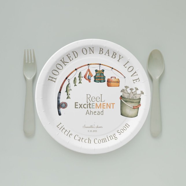 Hooked on Baby Love Cute Rustic Baby Shower  Paper Plate (Creator Uploaded)