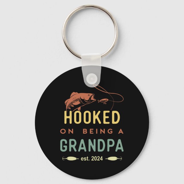 Hooked On Being A Grandpa Est 2024 First Time Gran Key Ring (Front)