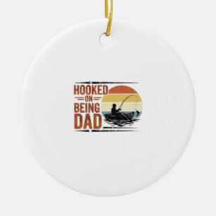 Hooked On Being Dad Vintage Fishing Shirt Design_1 Ceramic Tree Decoration