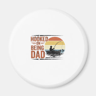 Hooked On Being Dad Vintage Fishing Shirt Design_1 Magnet