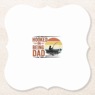 Hooked On Being Dad Vintage Fishing Shirt Design_1 Paper Coaster
