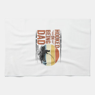Hooked On Being Dad Vintage Fishing Shirt Design_1 Tea Towel