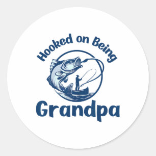 Hooked On Being Grandpa Fishing Classic Round Sticker