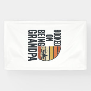 Hooked On Being Grandpa Fishing Retro Vector Desig Banner