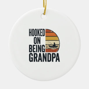 Hooked On Being Grandpa Fishing Retro Vector Desig Ceramic Tree Decoration
