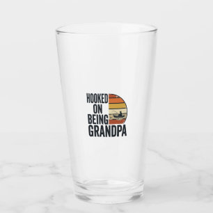 Hooked On Being Grandpa Fishing Retro Vector Desig Glass
