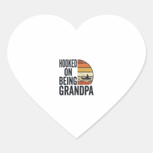 Hooked On Being Grandpa Fishing Retro Vector Desig Heart Sticker