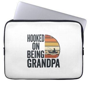 Hooked On Being Grandpa Fishing Retro Vector Desig Laptop Sleeve