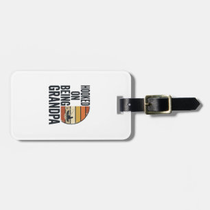Hooked On Being Grandpa Fishing Retro Vector Desig Luggage Tag