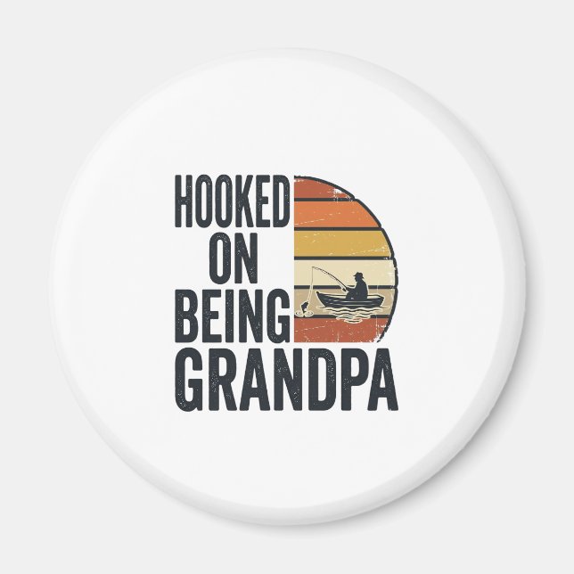 Hooked On Being Grandpa Fishing Retro Vector Desig Magnet (Front)