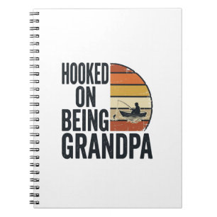 Hooked On Being Grandpa Fishing Retro Vector Desig Notebook