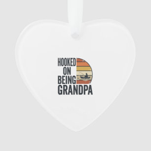 Hooked On Being Grandpa Fishing Retro Vector Desig Ornament