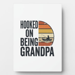 Hooked On Being Grandpa Fishing Retro Vector Desig Plaque
